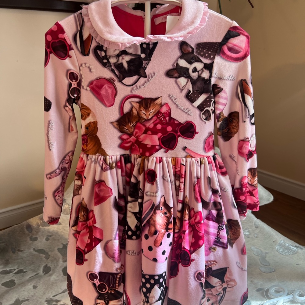 Adorable Pink Cat Print Kids Dress - Picture 1 of 3